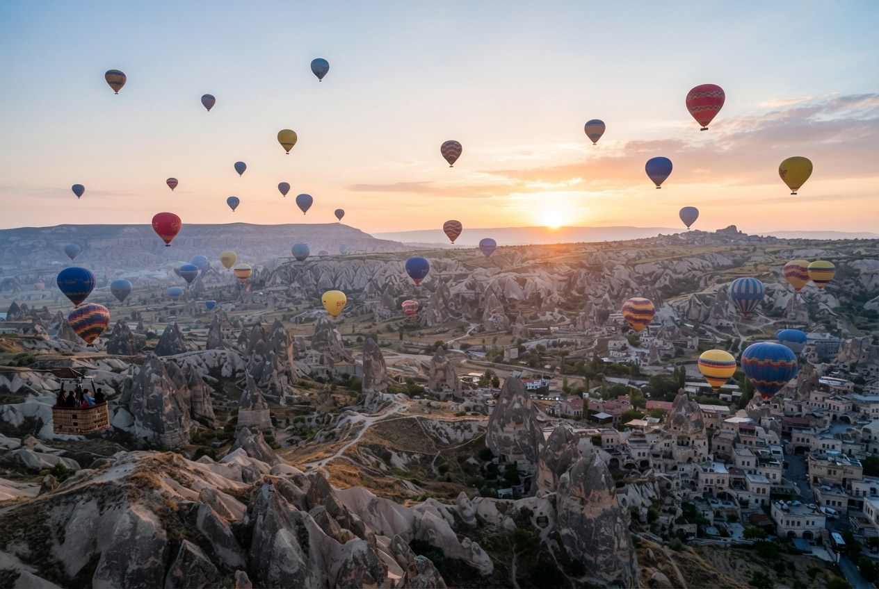 Göreme semasında Neşeli Gökler balonları